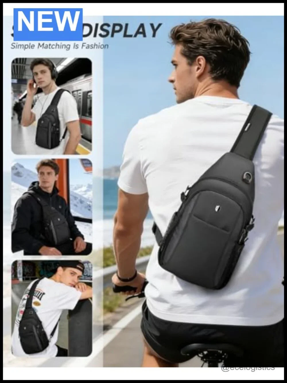 Expandable Anti Theft Crossbody Sling Bag with Water Bottle Pocket, Hiking